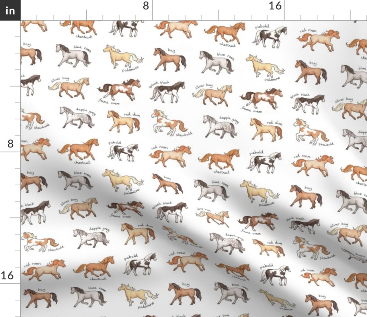 Watercolor Horses Equestrian Ponies Palomino Dapple Grey Chestnut Horse Farm Animal Horseback Riding Custom Printed Fabric by Spoonflower Various Fabrics by the Yard or Fat Quarter